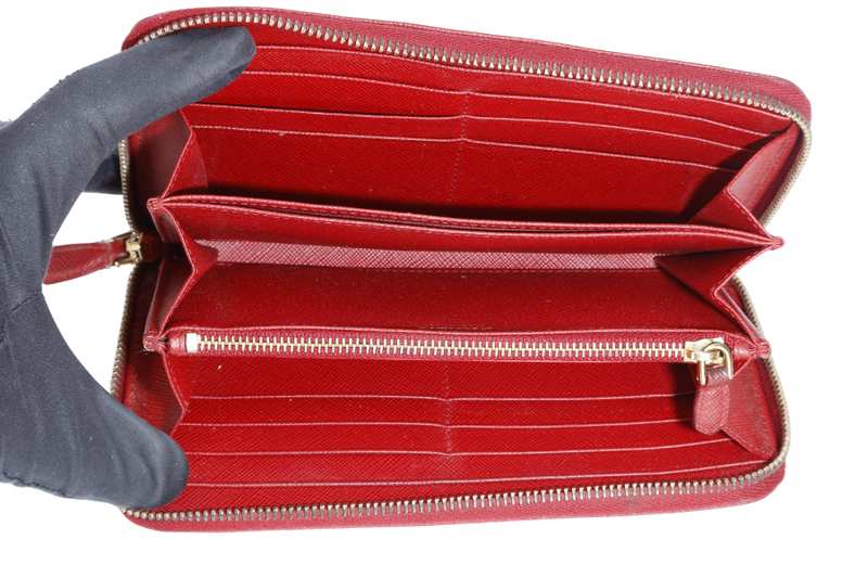 PRADA CONTINENTAL ZIPPY WALLET RED SAFFIANO NO DUST COVER