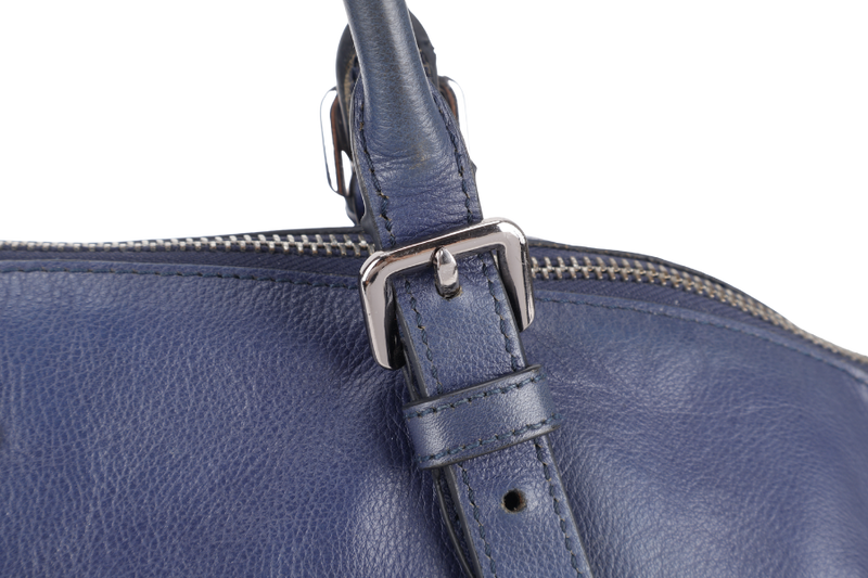 PRADA BR4998 BLUE LARGE LEATHER BOSTON BAG SILVER HARDWARE WITH KEYS & LOCK NO DUST COVER