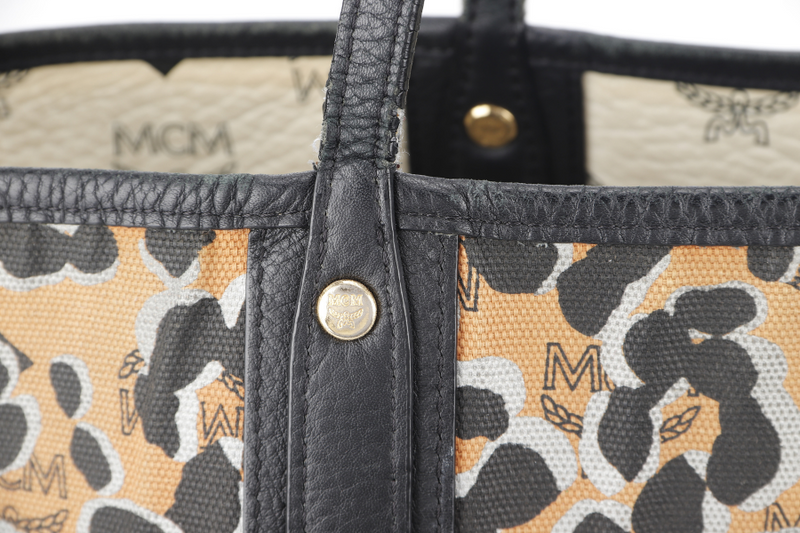 MCM VISETOS REVERSIBLE TOTE BAG MEDIUM LEOPARD LEATHER GOLD HARDWARE NO DUST COVER
