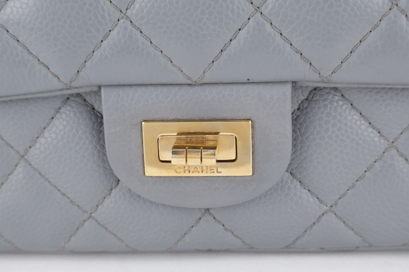 CHANEL REISSUE 2.55 (1893xxxx) MEDIUM DOUBLE FLAP DARK GREY CAVIAR LEATHER GOLD HARDWARE WITH DUST COVER