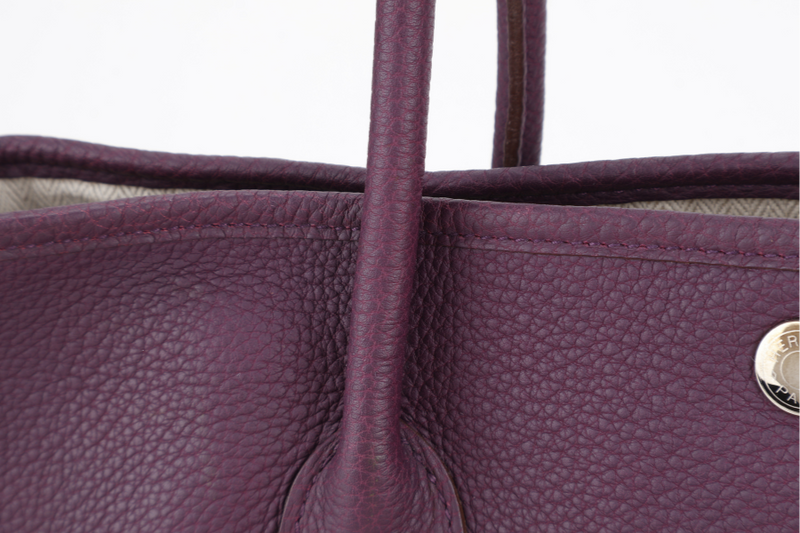 HERMES GARDEN PARTY 36 STAMP O (YEAR 2011) PRUNE COLOUR NEGONDA LEATHER SILVER HARDWARE WITH DUST COVER