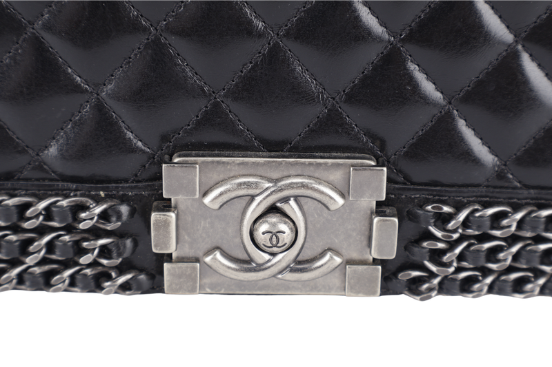 CHANEL LEBOY OLD MEDIUM BLACK LAMBSKIN RUTHENIUM HARDWARE (2057xxxx) WITH CARD AND DUST COVER