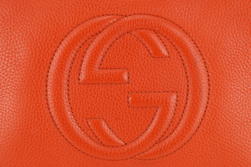 GUCCI SOHO TOP HANDLE BAG SUN ORANGE CALF LEATHER SILVER HARDWARE WITH LONG STRAPS NO DUST COVER