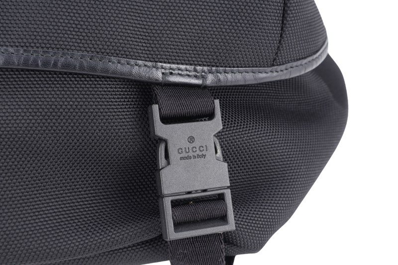 GUCCI TECHNO WEB BELT BAG BLACK CANVAS SILVER HARDWARE WITH DUST COVER