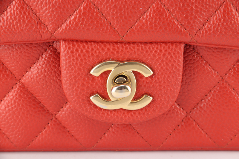 CHANEL CLASSIC FLAP MINI RECTANGULAR (2062xxxx) RED CAVIAR GOLD HARDWARE WITH DUST COVER