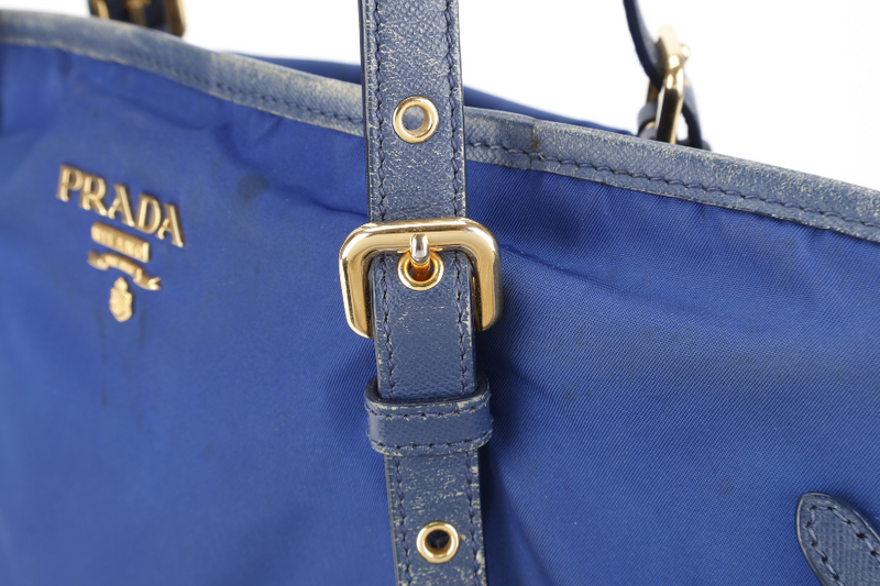 PRADA BR4997 SHOULDER TOTE BAG BLUETTE TESSUTO SAFFIANO GOLD HARDWARE WITH CHARM, CARD AND NO DUST COVER