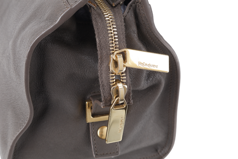 YVES SAINT LAURENT (YSL) CABAS Y LIGNE DARK GREY LEATHER GOLD HARDWARE WITH DUST COVER AND STRAPS