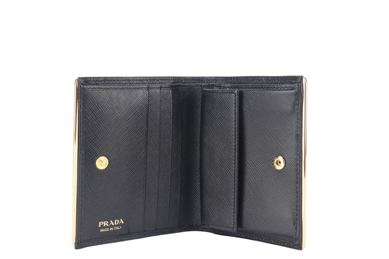 PRADA BLACK SAFFIANO CARD CASE WITH COIN POUCH GOLD HARDWARE NO CARD WITH BOX