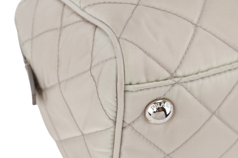 PRADA BR4965 TESSUTO IMPUNTU CHAIN BAG BEIGE NYLON SILVER HARDWARE WITH CARD AND DUST COVER