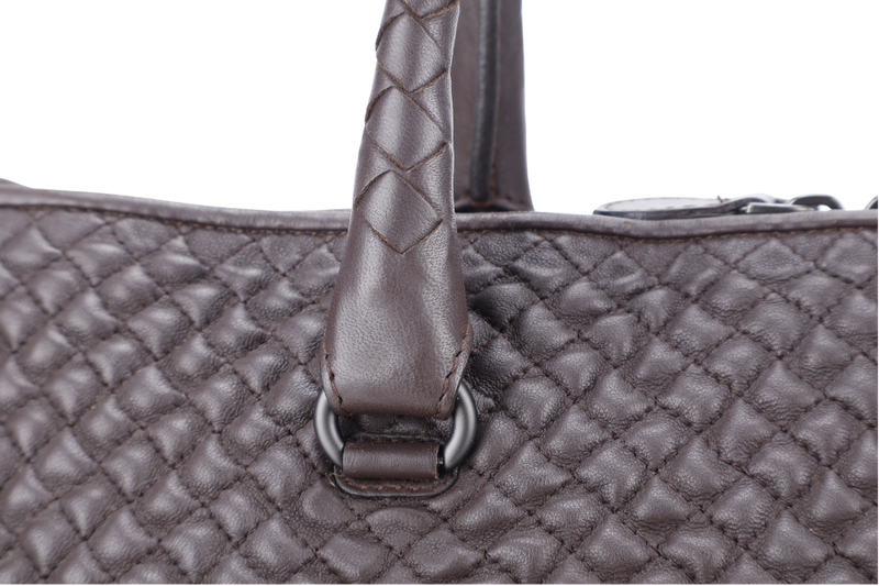 BOTTEGA VENETA DARK BROWN QUILTED LEATHER BOSTON BAG WITH DUST COVER