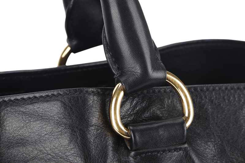 PRADA SHOPPING TOTE (BN1713) LARGE BLACK CALF LEATHER GOLD HARDWARE WITH STRAP AND DUST COVER