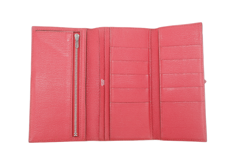 HERMES BEARN WALLET KHAKI BICOLOR CHEVRE MYSORE SILVER HARDWARE STAMP N SQUARE (YEAR 2010) NO DUST COVER