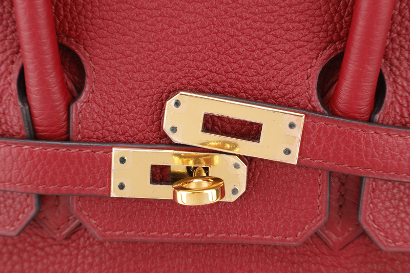 HERMES BIRKIN 25 ROUGE GRENAT TOGO GOLD HARDWARE STAMP C (YEAR 2018) WITH KEYS&LOCK, RAINCOAT, CARE CARD, DUST COVER AND BOX
