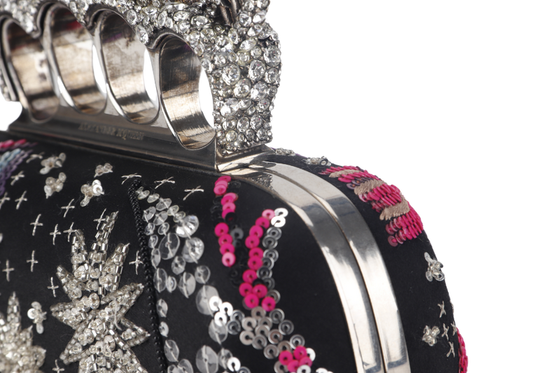 ALEXANDER MCQUEEN PEGASUS KNUCKLE EMBELLISHED CLUTCH SEQUIN & BEADS WITH DUST COVER AND BOX