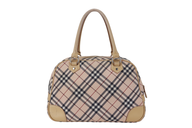 BURBERRY BLUE LABEL BEIGE LEATHER CHECK CANVAS SHOULDER BAG SILVER HARDWARE