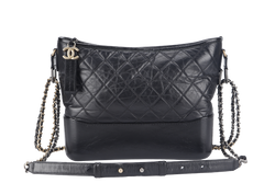 CHANEL GABRIELLE MEDIUM BLACK LAMBSKIN LEATHER GOLD HARDWARE (2480xxxx) WITH DUST COVER AND BOX