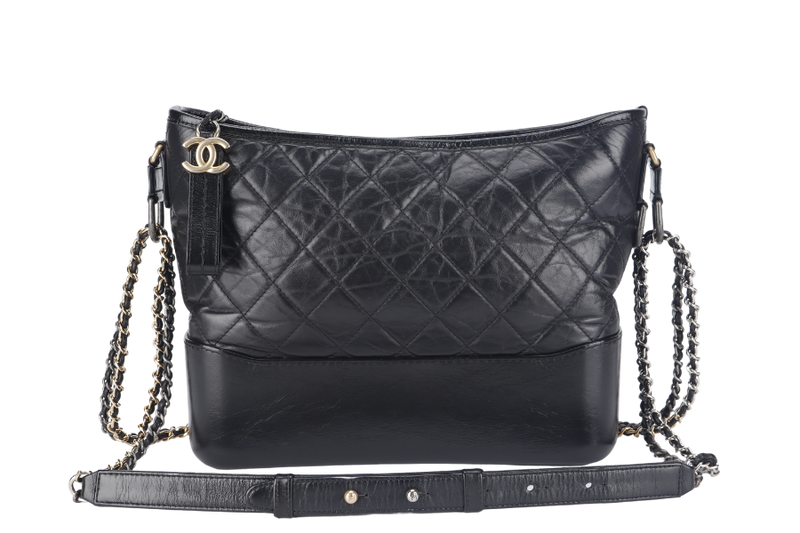 CHANEL GABRIELLE MEDIUM BLACK LAMBSKIN LEATHER GOLD HARDWARE (2480xxxx) WITH DUST COVER AND BOX