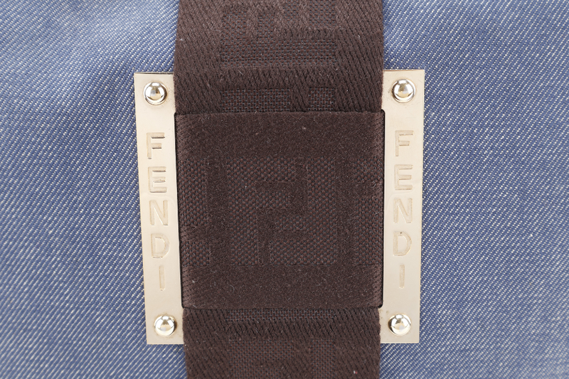 FENDI AB02827 BLUE DENIM CROSSBODY BAG BROWN DARK BROWN GOLD HARDWARE WITH STRAPS