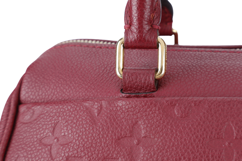 LOUIS VUITTON M44145 SPEEDY BANDOULIERE 25 MONOGRAM BURGUNDY EMPREINTE LEATHER GOLD HARDWARE WITH LEATHER STRAPS, KEY&PADLOCK AND DUST COVER