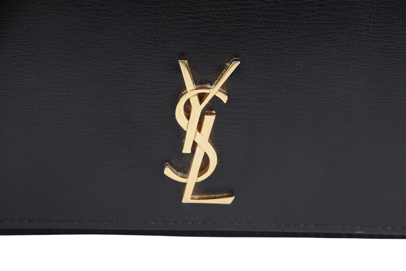 YVES SAINT LAURENT (YSL) CASSANDRA PHONE HOLDER (TGN33509.0322) BLACK LEATHER GOLD HARDWARE WITH DUST COVER AND BOX