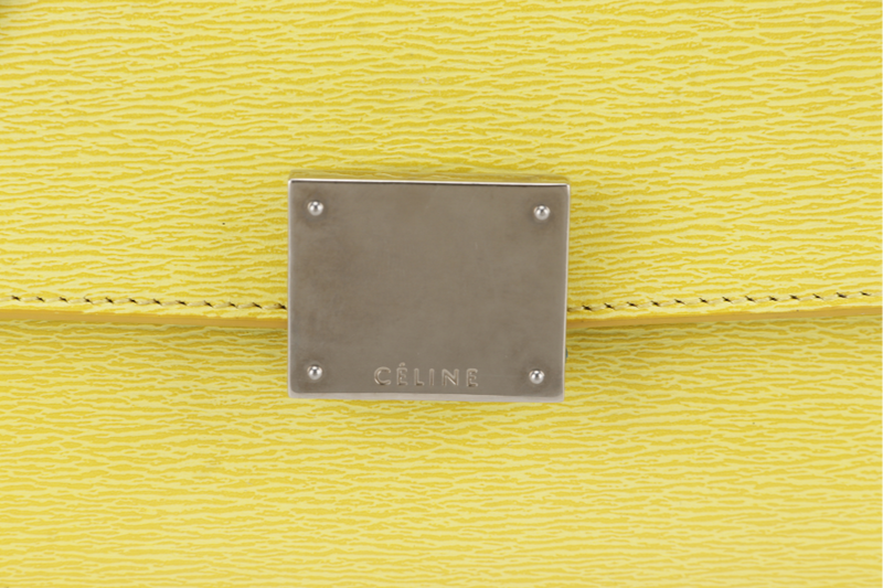 CELINE TRAPEZE SATCHEL YELLOW CALFSKIN LEATHER SILVER HARDWARE WITH STRAPS NO DUST COVER