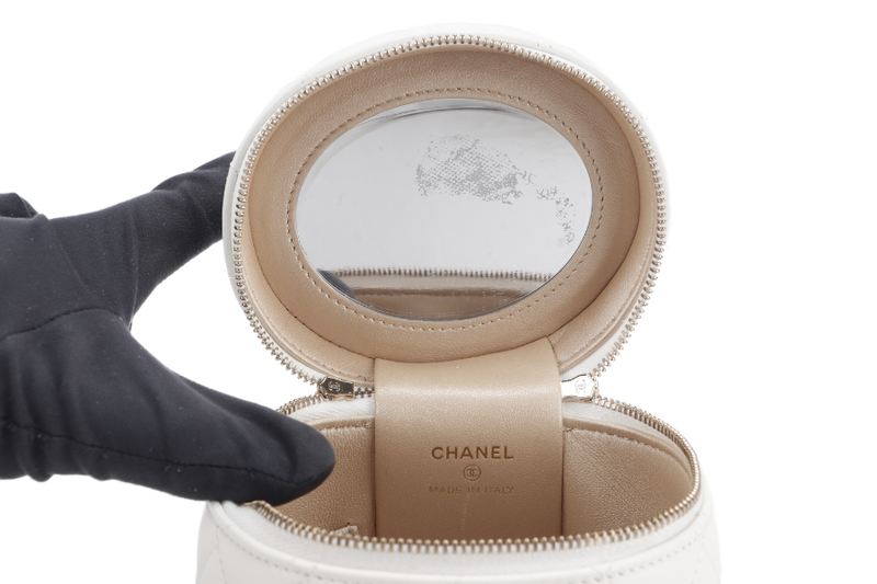 CHANEL 22S VANITY SMALL TOP HANDLE WHITE LAMBSKIN GOLD HARDWARE (3203xxxx) WITH CARD, DUST COVER AND BOX