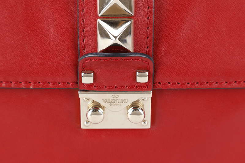 VALENTINO GARAVANI LOCK MINI RED LEATHER SHOULDER BAG WITH DUST COVER