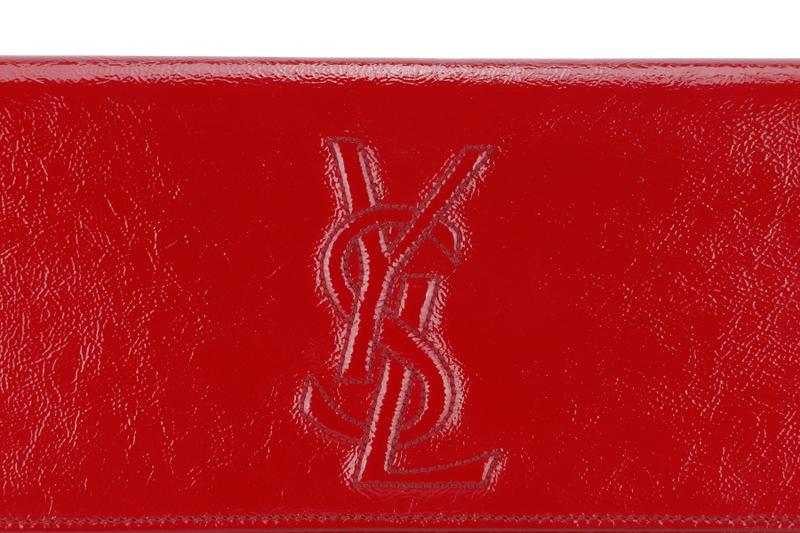 YVES SAINT LAURENT (YSL) BELLE DE JOUR CLUTCH (203855 467891) RED PATENT LEATHER & GOLD HARDWARE WITH DUST COVER