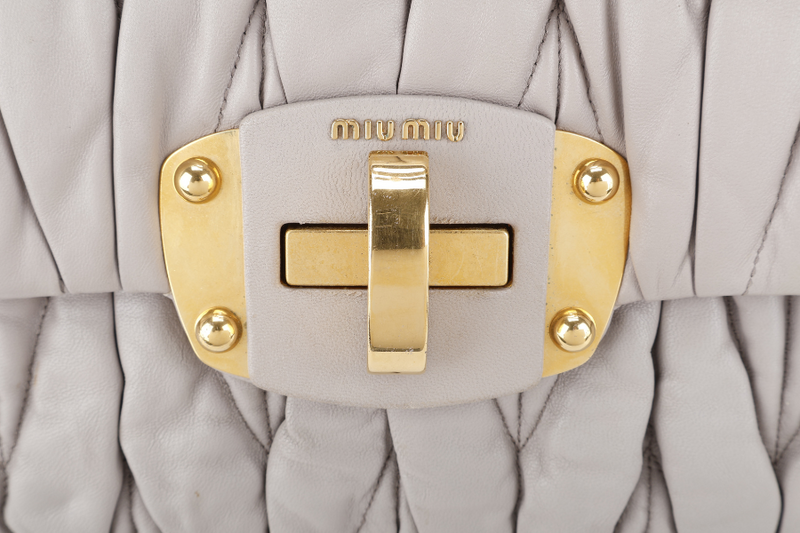 MIU MIU GREY TURNLOCK TOP HANDLE MATELASSE LEATHER 2WAY BAG GOLD HARDWARE WITH LEATHER STRAPS NO DUST COVER