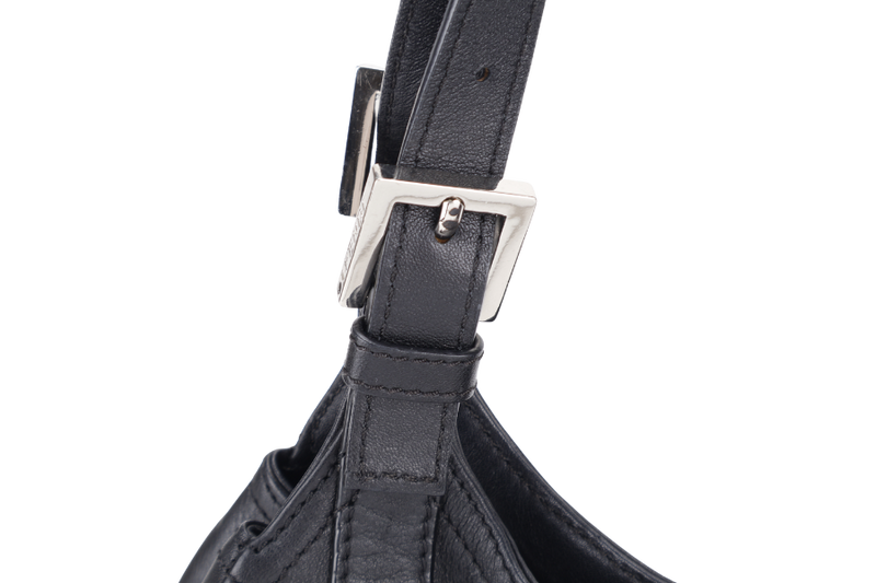 FENDI BLACK LEATHER SHOULDER BAG SILVER HARDWARE NO DUST COVER