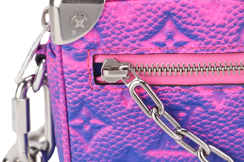 LOUIS VUITTON M81219 MINI SOFT TRUNK TAURILLON BLEU ROSE SILVER HARDWARE WITH STRAPS, DUST COVER AND BOX