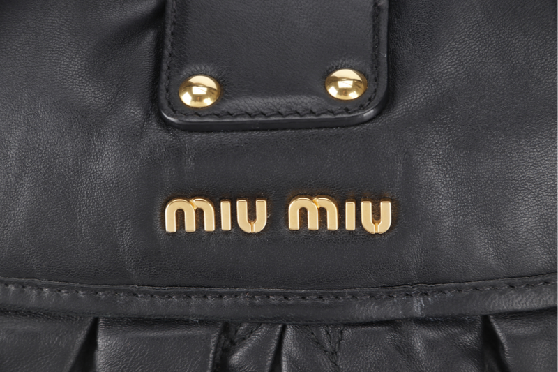 MIU MIU MATELLASE COFFER 42 BLACK CALFSKIN GOLD HARDWARE WITH STRAPS AND DUST COVER