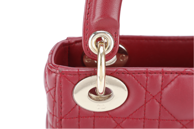 CHRISTIAN DIOR LADY DIOR MINI MAROON GOLD HARDWARE WITH CARD, DUST COVER AND BOX