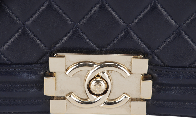 CHANEL LEBOY LARGE (2226xxxx) NAVY BLUE LAMBSKIN GOLD HARDWARE WITH DUST COVER AND BOX