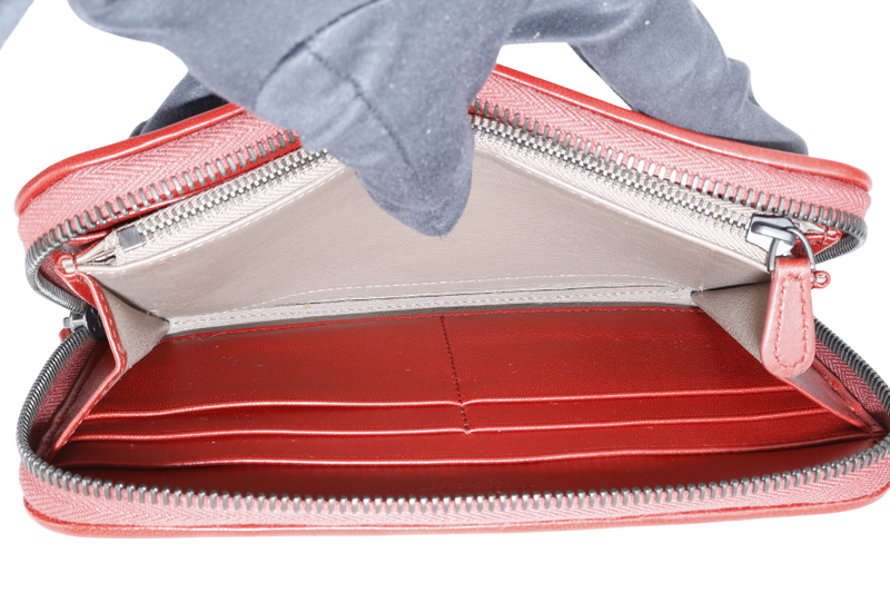BOTTEGA VENETA INTRECCIATO RED ZIP AROUND WALLET B06817611U WITH DUST COVER AND BOX