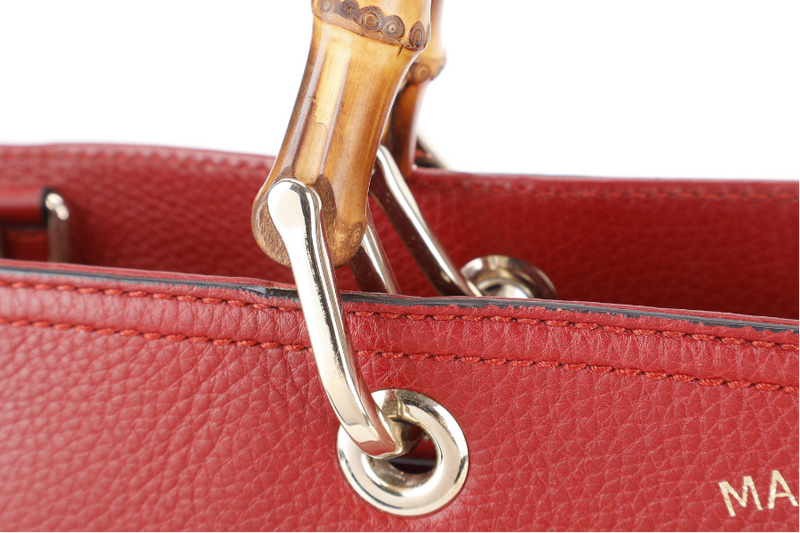 GUCCI RED LARGE BAMBOO SHOPPER LEATHER TOTE BAG GOLD HARDWARE WITH DUST COVER