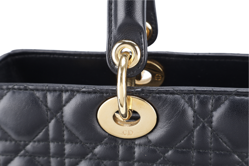 CHRISTIAN DIOR LADY DIOR LARGE BLACK LAMBSKIN (18-MA-0114) GOLD HARDWARE WITH STRAPS, NO DUST COVER
