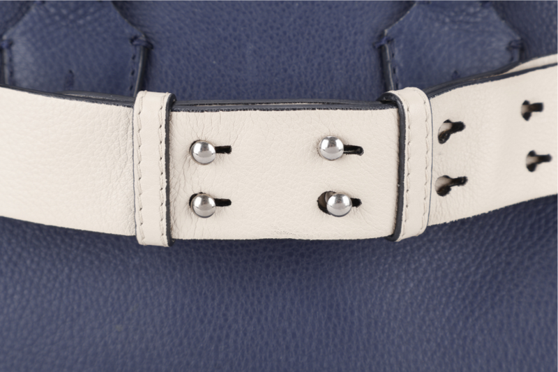 BURBERRY BELT BAG SATCHEL LARGE NAVY BLUE CALF LEATHER SILVER HARDWARE WITH STRAPS AND DUST COVER