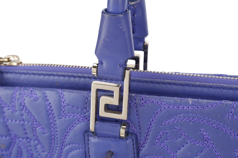VERSACE PURPLE QUILTED LEATHER ELETTRA VANITAS TOTE GOLD HARDWARE WITH DUST COVER