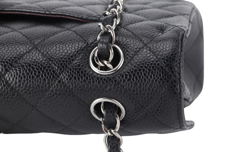 CHANEL CLASSIC FLAP (2618xxxx) MEDIUM BLACK CAVIAR SILVER HARDWARE NO CARD WITH DUST COVER AND BOX