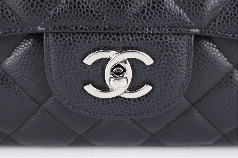 CHANEL SINGLE FLAP MAXI BLACK CAVIAR LEATHER SILVER HARDWARE 1328xxxx WITH CARD AND DUST COVER