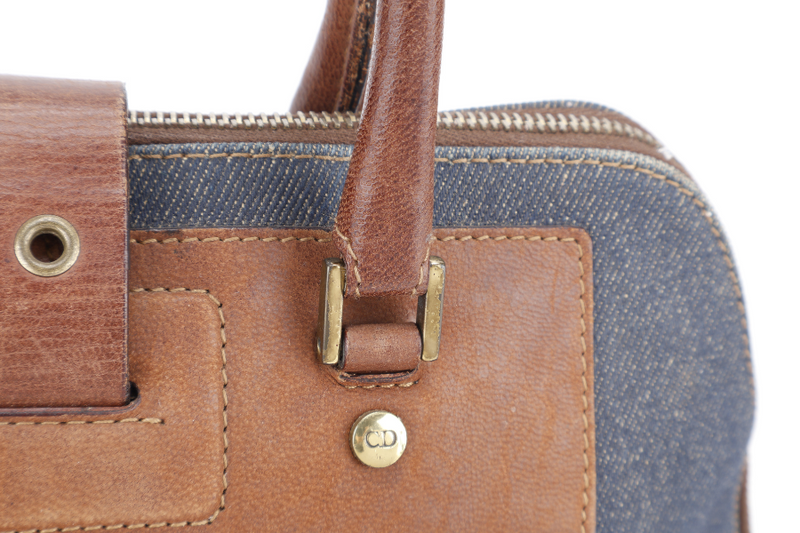 CHRISTIAN DIOR STREET CHIC TROTTER BAG BROWN LEATHER BLUE DEMIN GOLD HARDWARE NO DUST COVER