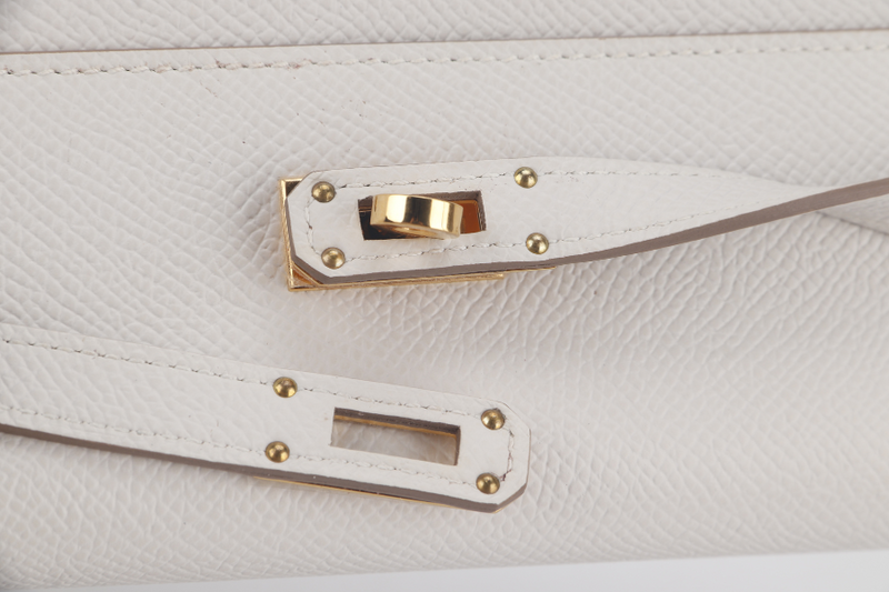 HERMES KELLY TO GO (STAMP B) GRIS PALE EPSOM LEATHER GOLD HARDWARE WITH STRAP, DUST COVER AND BOX