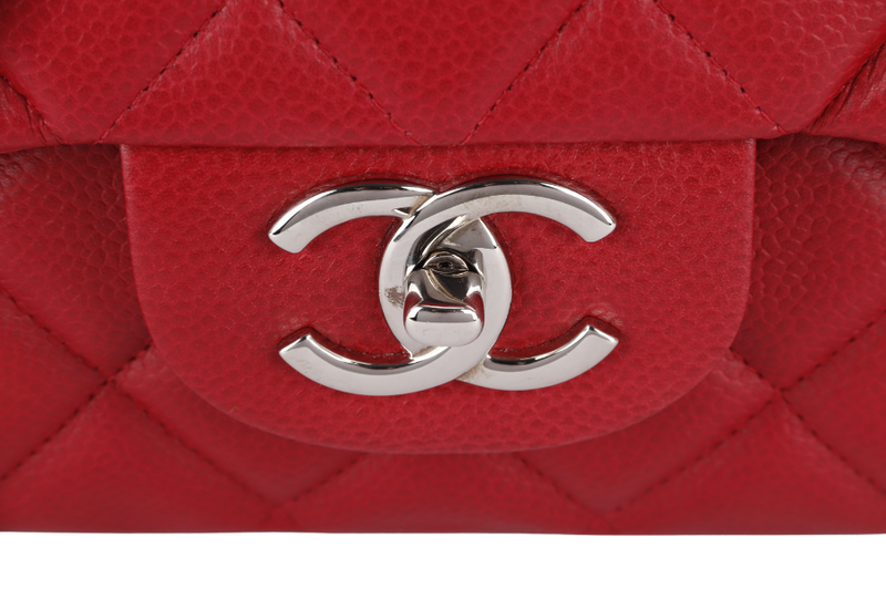 CHANEL CLASSIC FLAP MAXI (1442xxxx) RED CAVIAR LEATHER SILVER HARDWARE WITH CARD