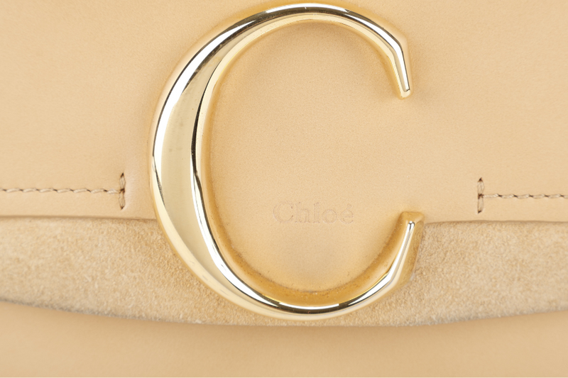 CHLOE C DOUBLE CARRY BAG BEIGE LEATHER GOLD HARDWARE WITH STRAPS AND DUST COVER