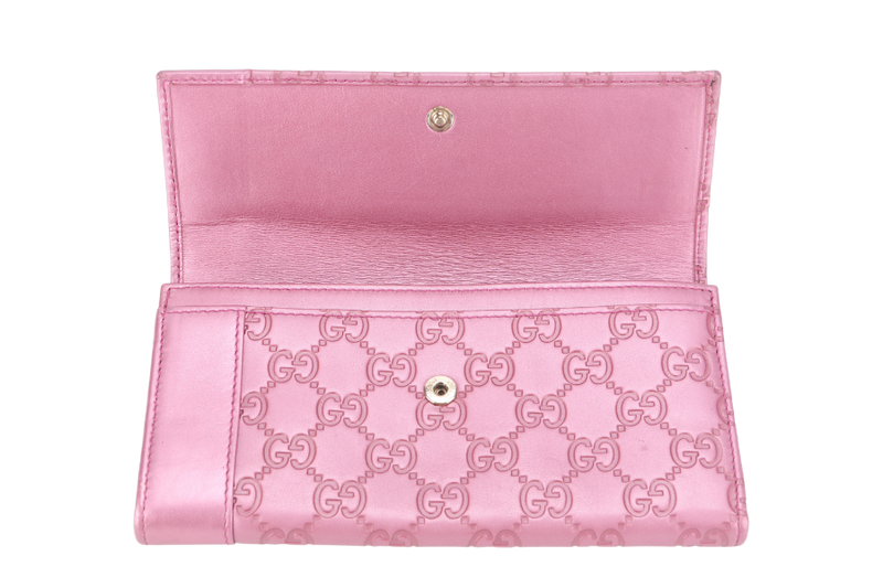 GUCCI GUCCISIMA HEART CHARM PINK LEATHER LONG WALLET GOLD HARDWARE WITH DUST COVER