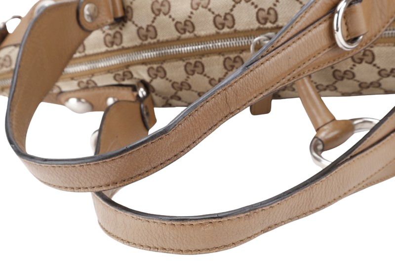GUCCI SHOULDER BAG BEIGE CANVAS WITH SILVER HARDWARE AND DUST COVER