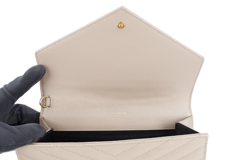 YVES SAINT LAURENT (YSL) CLUTCH BEIGE LEATHER GOLD HARDWARE WITH DUST COVER AND BOX