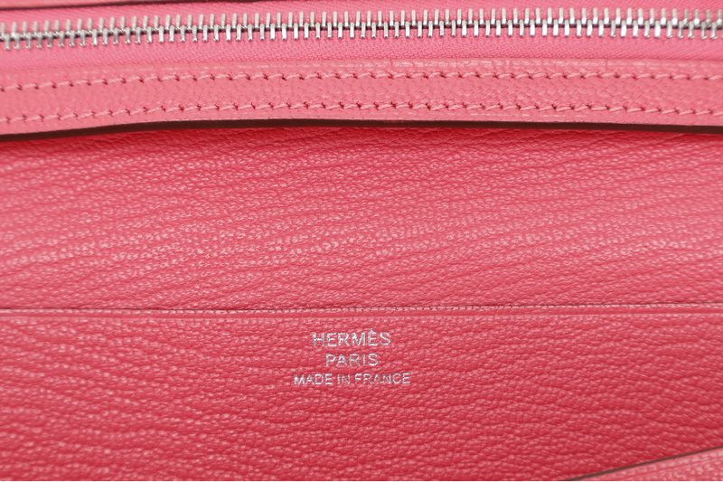 HERMES BEARN WALLET ROUGE PIMENT STAMP X (YEAR 2016) CHEVRE LEATHER SILVER HARDWARE WITH BOX NO DUST COVER