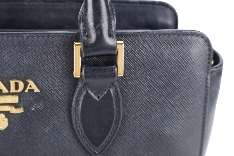 PRADA TOP HANDLE CROSSBODY SMALL BLACK SAFFIANO LEATHER GOLD HARDWRE WITH STRAPS AND CARD
